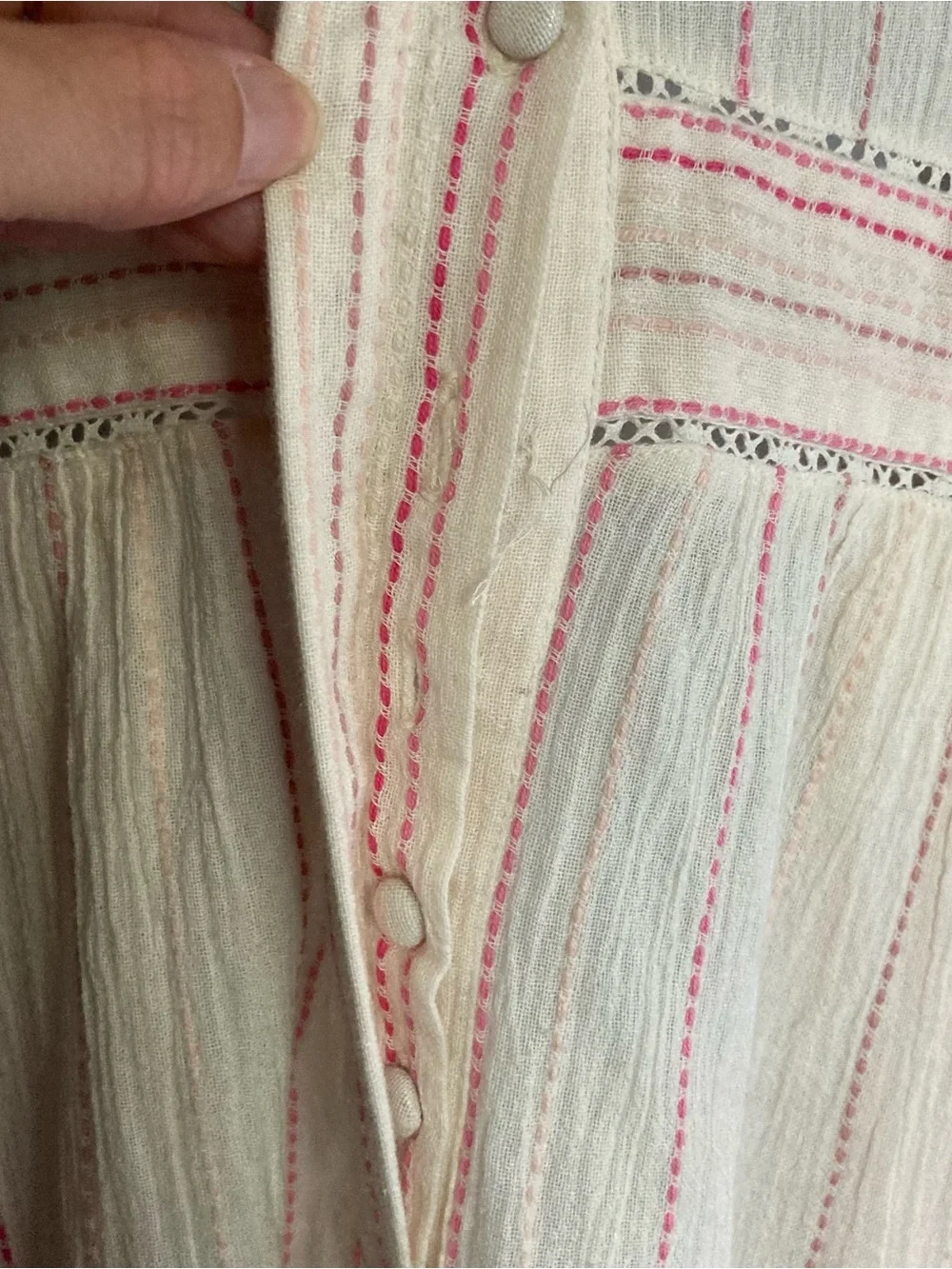 LoveShackFancy Cream & Pink Embroidered Striped Ruffle One Piece Romper NWT Sz 4